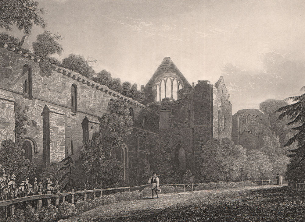 Dryburgh Abbey, Scottish Borders. Scotland 1845 old antique print picture